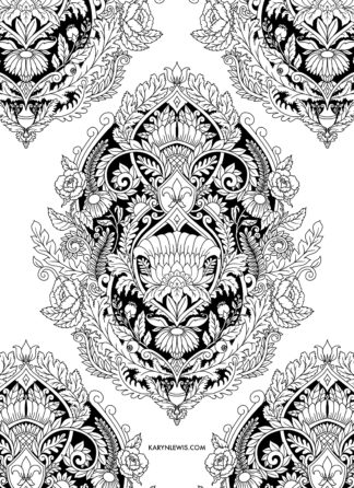 Damask Pattern Free Adult Coloring Page by Karyn Lewis Illustration