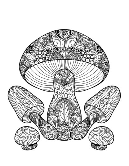 Mushroom Group Printable Coloring Page for Adults