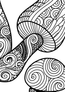 Mushroom Group Coloring Page for Adults - Detail 1