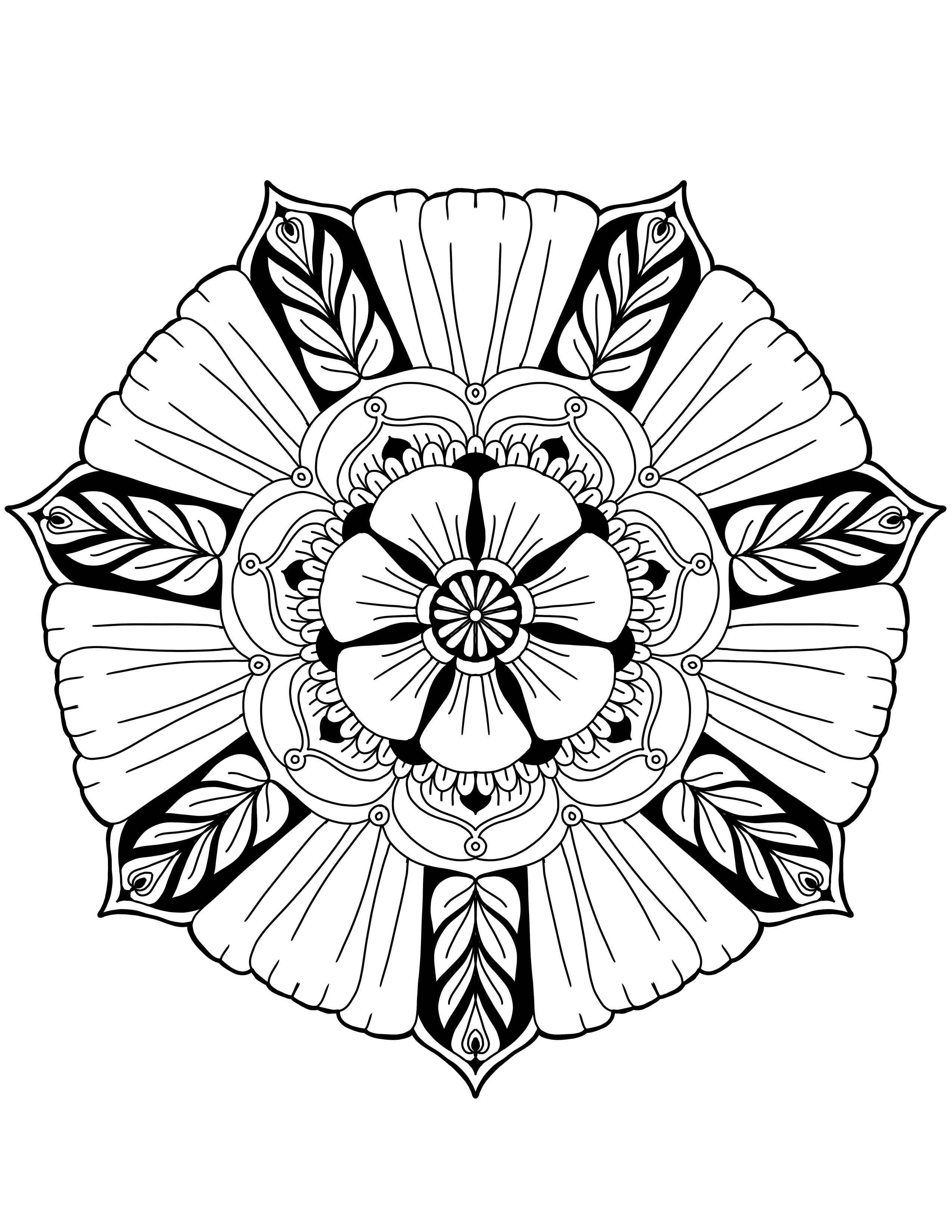 Free Flower Mandala Digital Printable 1 (easy)